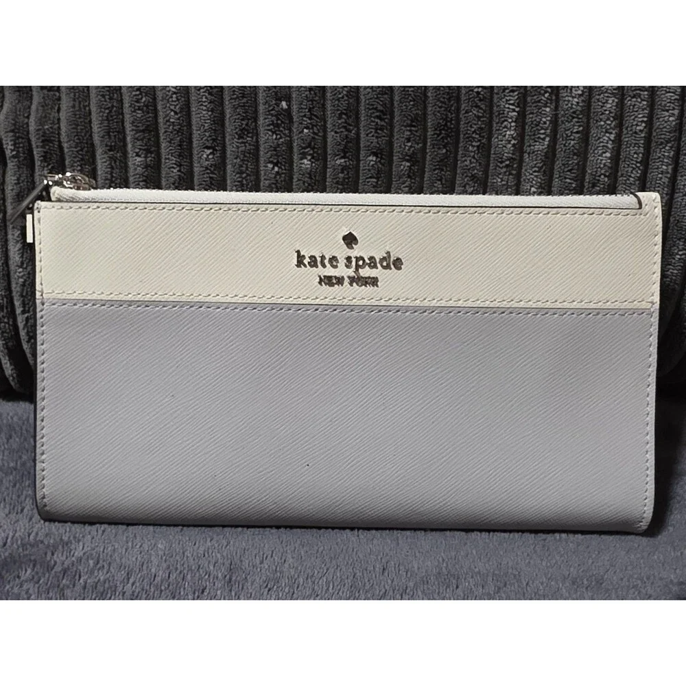 KATE SPADE Madison Colorblock Lg Continental ZipAround Wallet PlatinumGray EuC